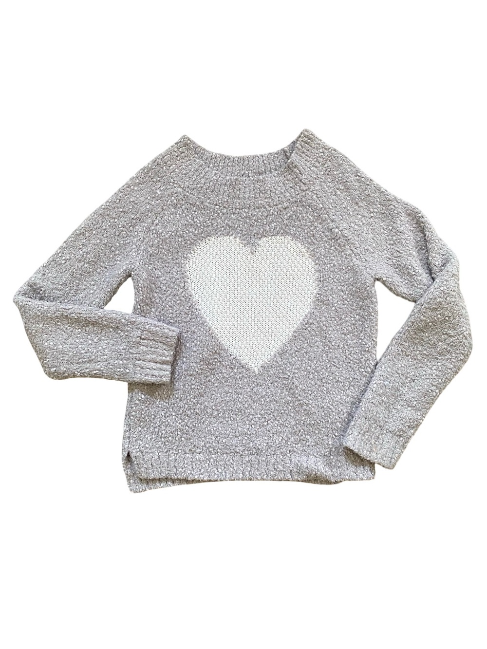 Aspen Kids Gray Heart Knit Crewneck Sweater - Size M (10 - 12)